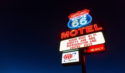 A motel sign on Route 66 in Arizona.