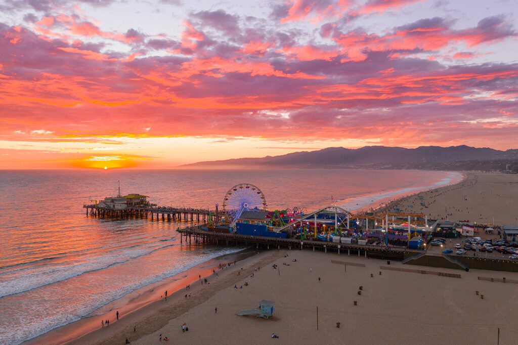 Sunset over the Santa Monica Pier in California
