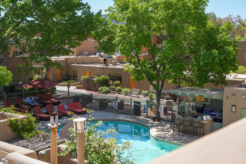 The outdoor pool at La Posada de Santa Fe in Santa Fe, New Mexico