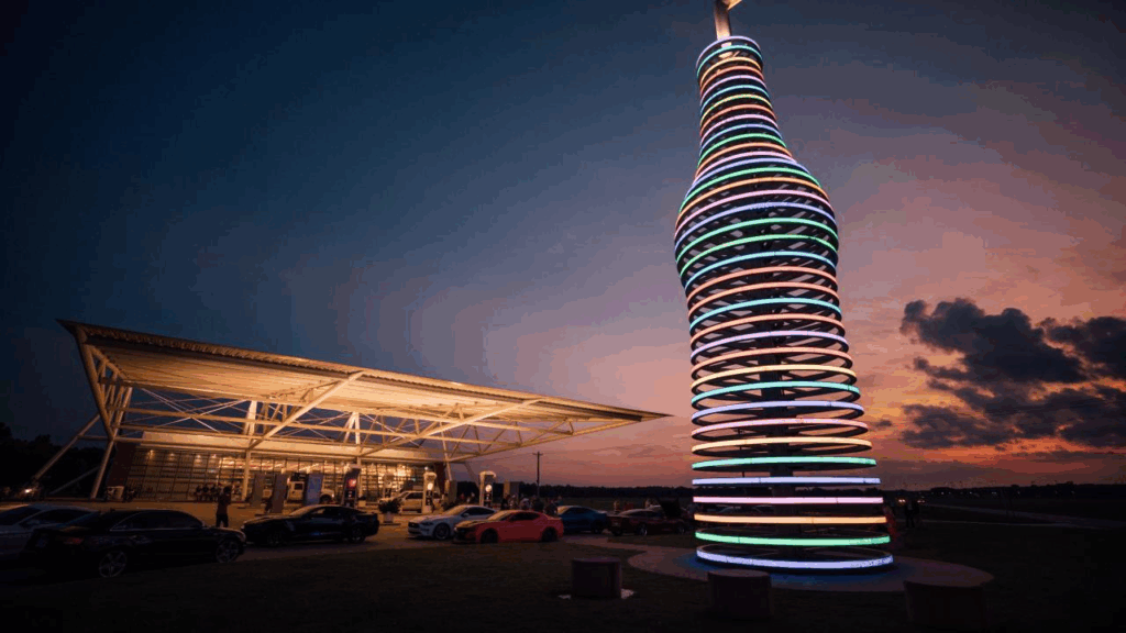 The giant soda bottle outside Pops 66 Soda Ranch in Arcadia, Oklahoma