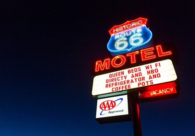 A motel sign on Route 66 in Arizona.